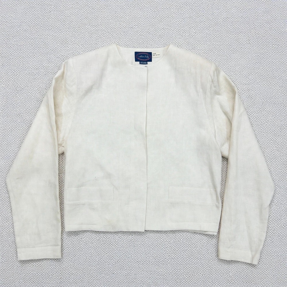 Allen Solly 100% Linen Collarless Cropped Blazer Ivory Womens 14